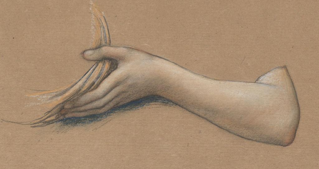 Evelyn De Morgan, Study for "The Cadence of Autumn," 1905, graphite and pastel on brown paper, 14 13/16 x 9 15/16 in (37.7 x 25.3 cm), Metropolitan Museum of Art, New York, New York, USA - detail of the bottom drawing