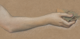 Evelyn De Morgan, Study of Arms for "The Cadence of Autumn," 1905, graphite and pastel on brown paper, 14 7/8 x 10 1/16 (37.8 x 25.6 cm), Metropolitan Museum of Art, New York, New York, USA-detail of top drawing