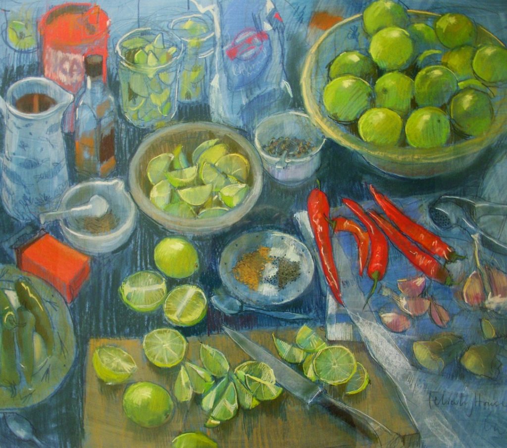 Felicity House, Making Lime Pickle, pastel on Art Spectrum Colourfix card, 48 x 48 cms