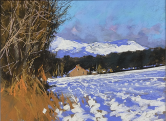 Tony Allain, "Snow at the Balloch," pastel on sanded paper, 19 1/2 x 25 1/2 in
