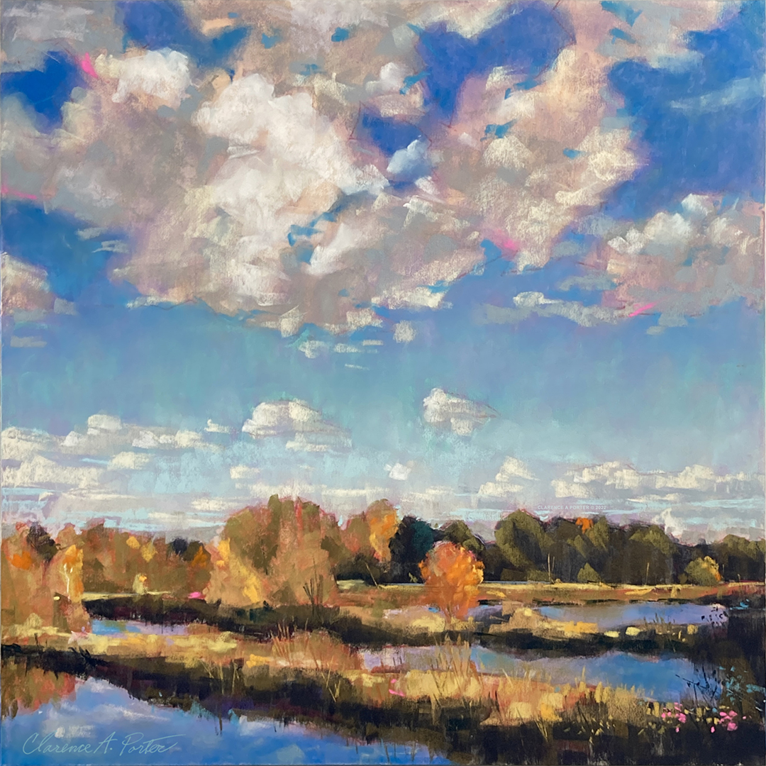 Clarence Porter, “BC Autumn at the Bird Sanctuary,” pastel, 18 x 18in.