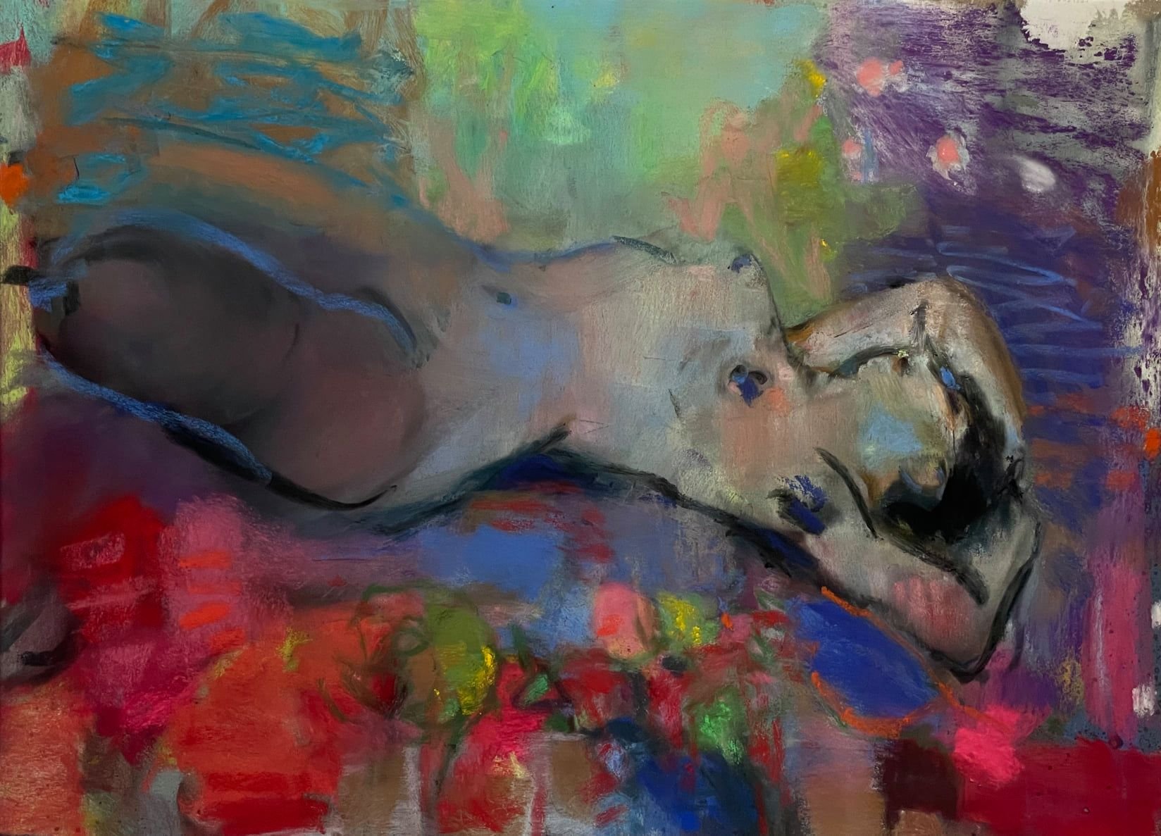 Ultramarine blue - Casey Klahn, "Dream of the Blue Nude," 2021, pastel, vine charcoal, spray acrylic varnish, dry ground on La Carte paper, 13 1/2 x 19 in. From a life model sketch.