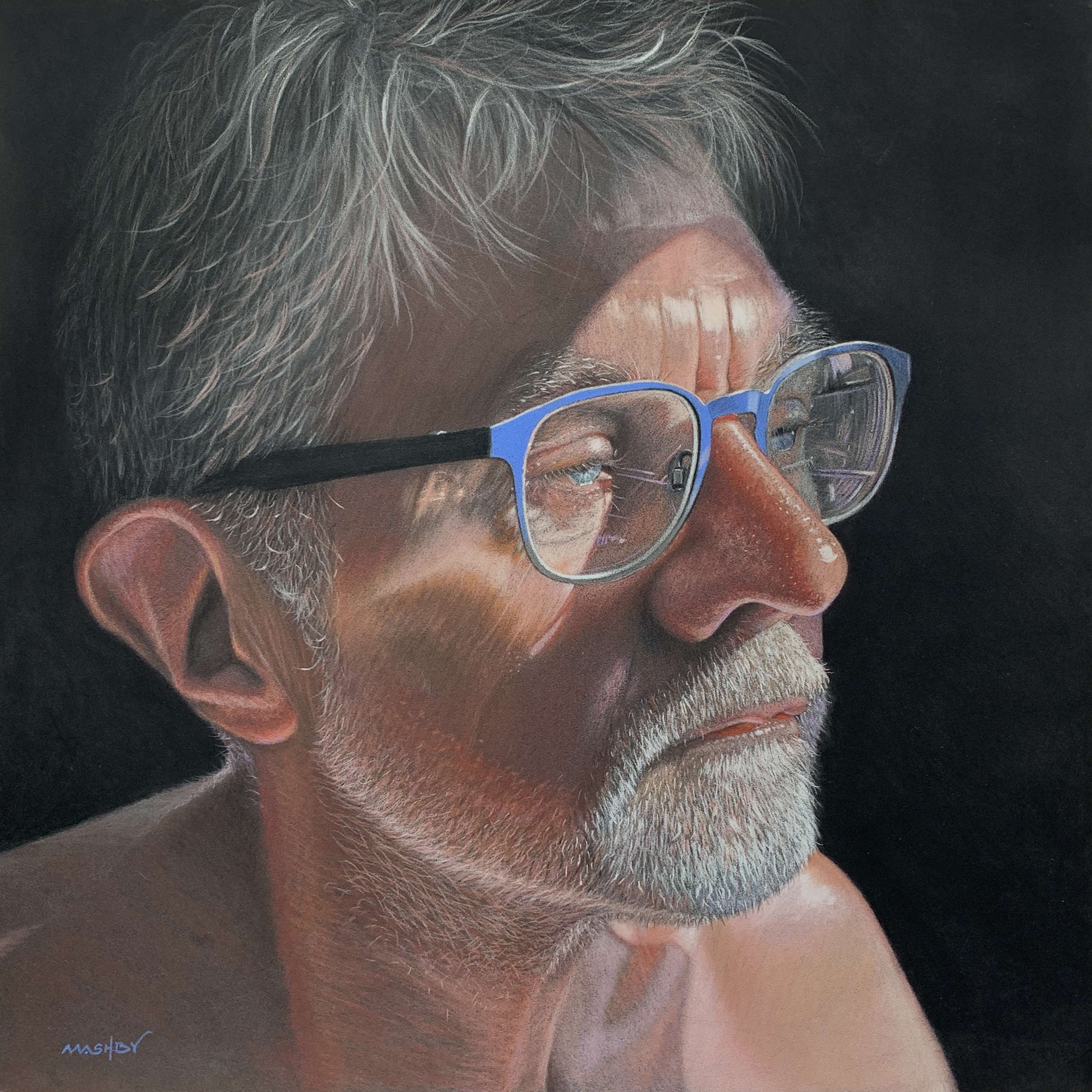 Michele Ashby, "Mitch," pastel, 40 x 40 cm.