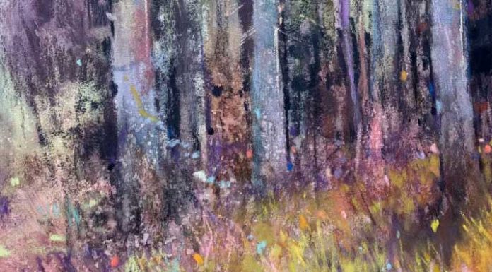 Richard McKinley, "Tennessee Trees," 2015, pastel over watercolour, 12 x 9 in. Detail. Private collection. Done en plein air