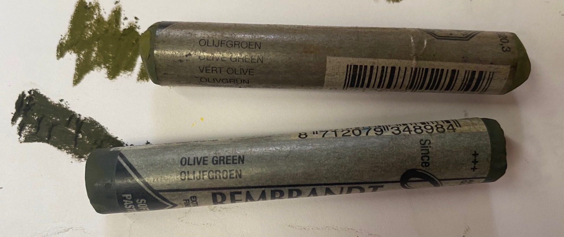 Sally Strand's fav pastels - Rembrandt Olive Green 620.3 (top) and 620.2 (bottom)