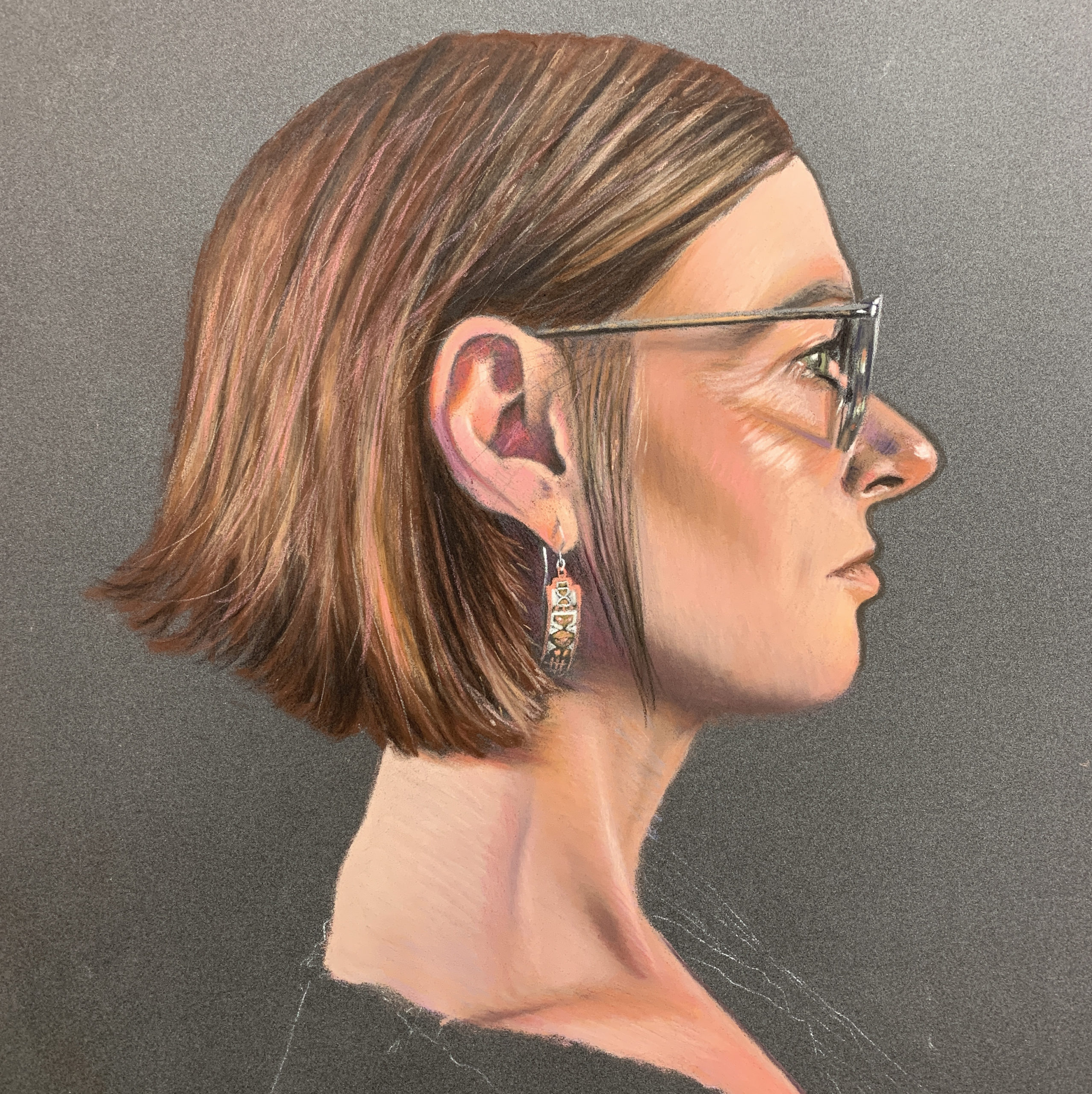 How to paint hair: Michele Ashby, "The best is yet to come," pastel, 33 x 28 cm. Before the background and clothing added.