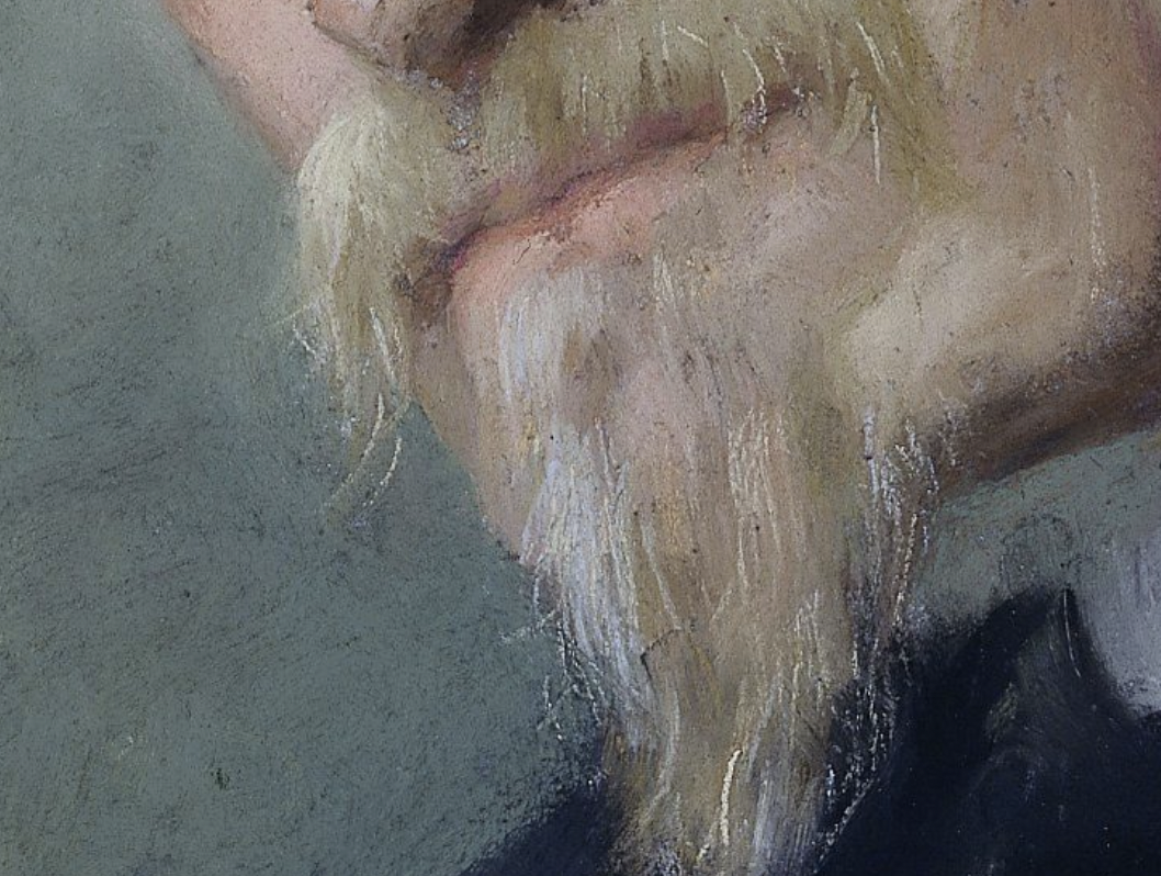 Thérèse Schwartze, “Portrait of Paul Joseph Constantin Gabriël,” 1899, pastel on paper, 76 x 46 cm (29 7/8 x 18 1/8 in), Rijksmuseum, Amsterdam. Detail - moustache and beard