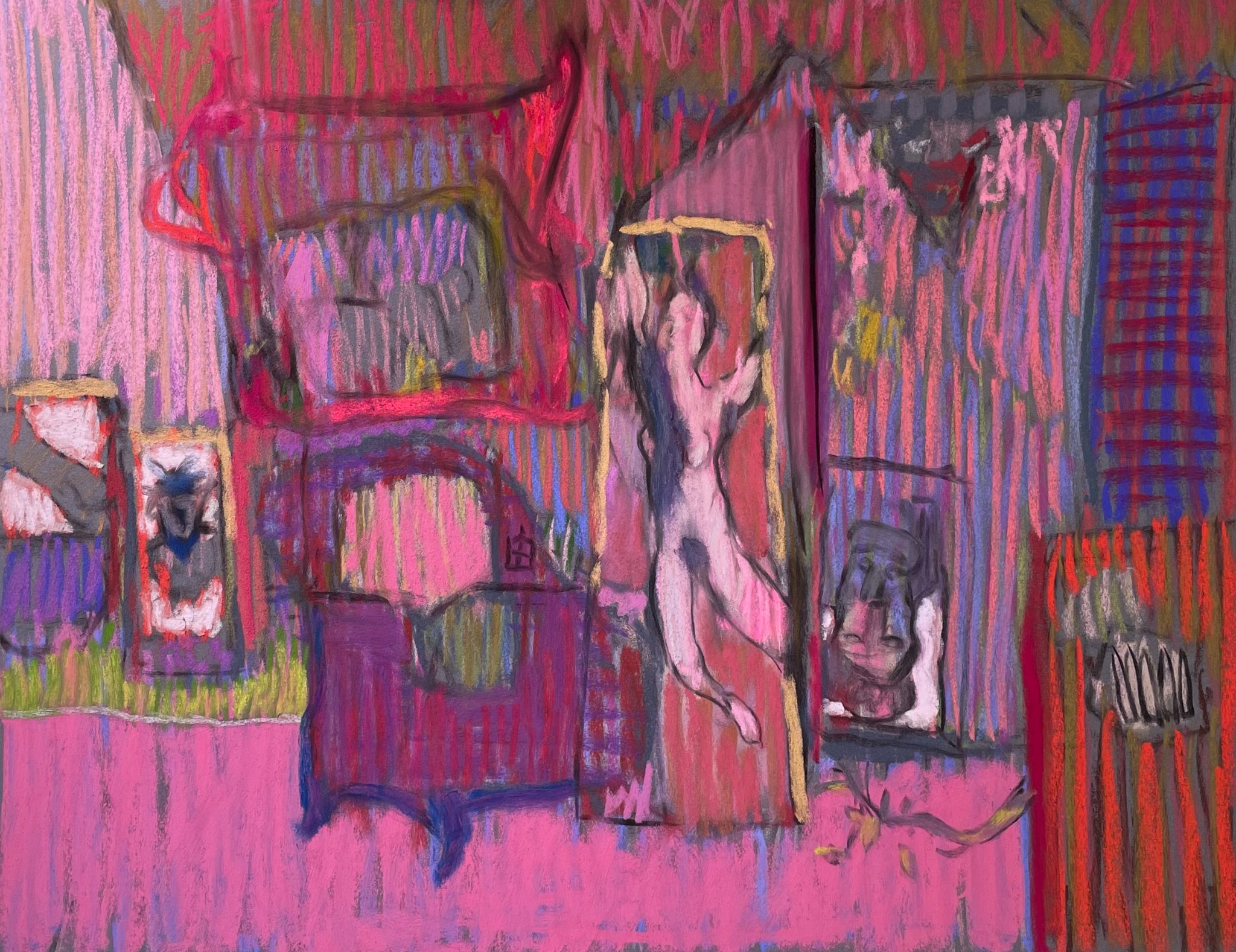 Casey Klahn, The Red Studio, 2022, pastel, 19 x 25 in