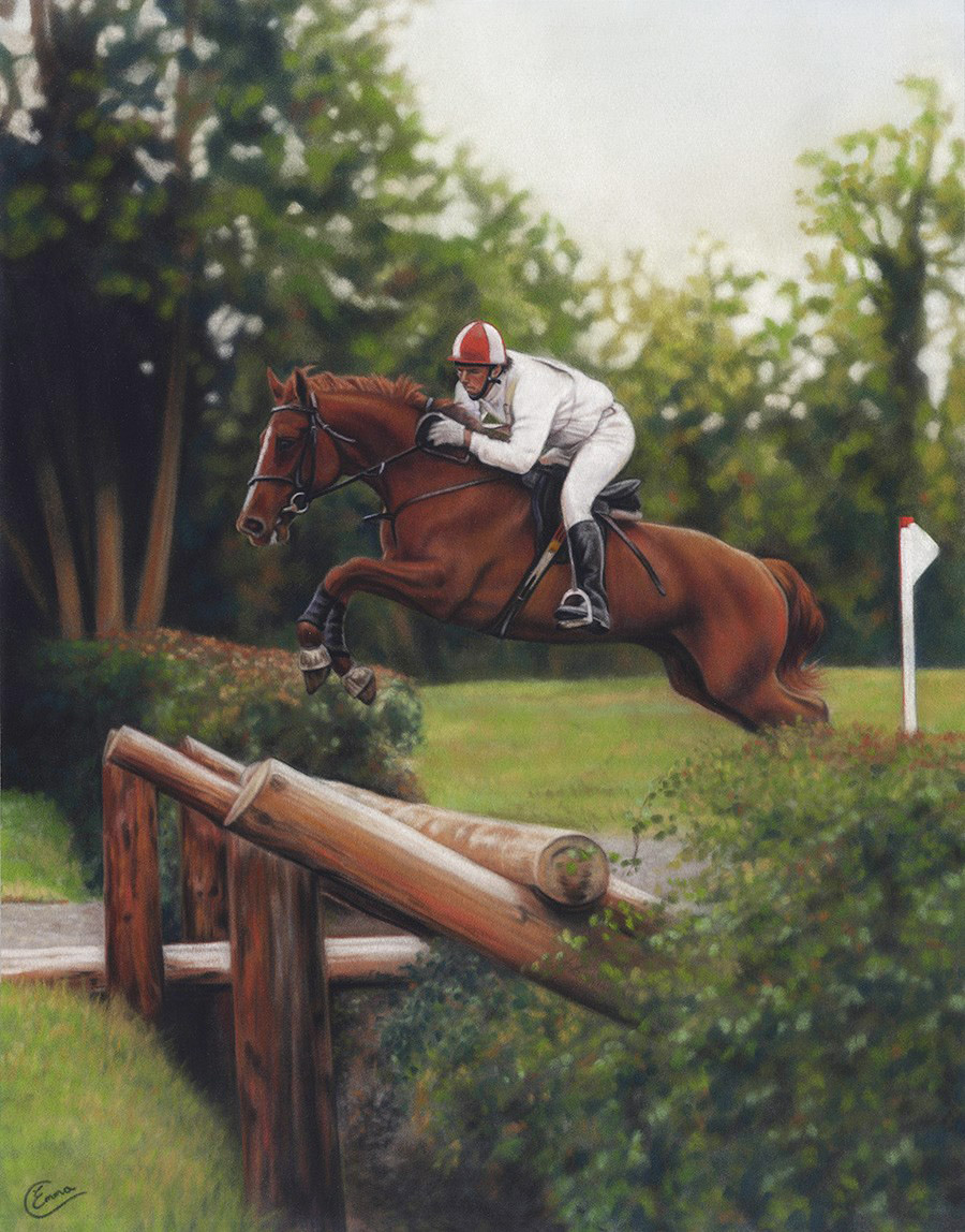 Emma Colbert, "Horse and Rider," soft pastel on velour, 19 x 13 in