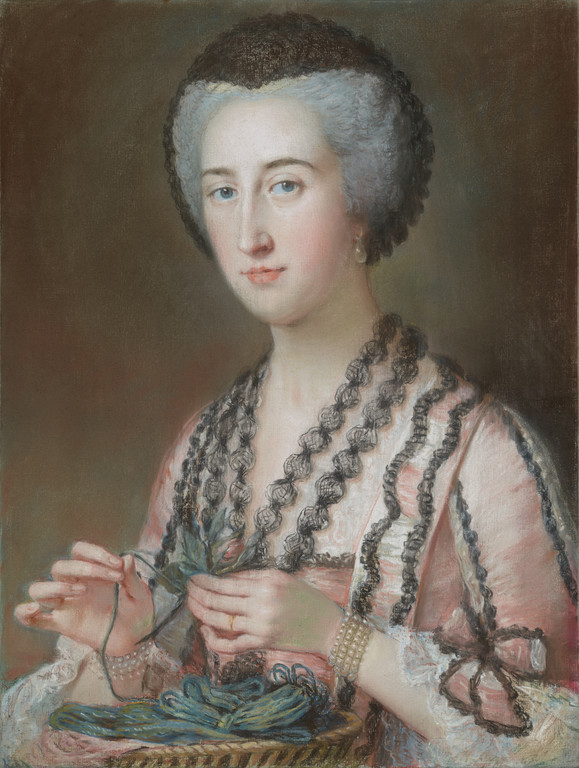 Eighteenth-century pastels: Mary Hoare (attributed to), Portrait of Lady Dungarvan Countess of Ailesbury, c.1760, pastel on blue paper, mounted on canvas, 61 x 45.7 cm (24 x 18 in),