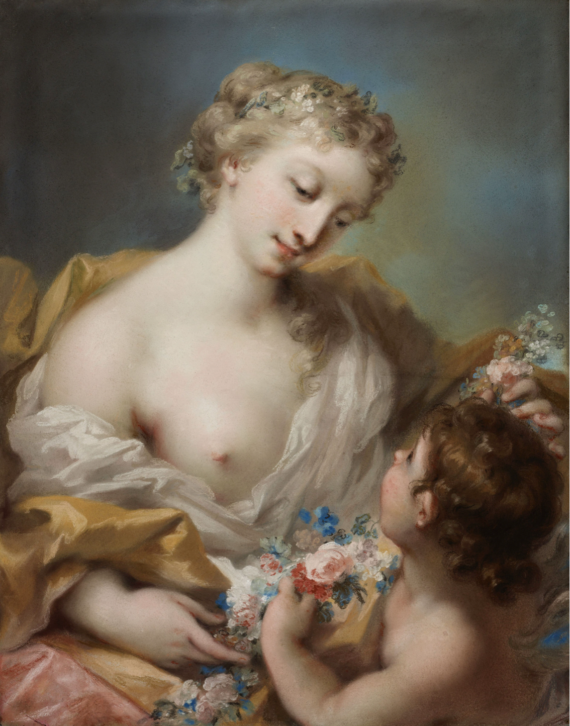 Rosalba Giovanna Carriera, "A Personification of Spring," c.1730, pastel on blue paper, 64.1 x 50.2 cm, Royal Collection Trust, UK