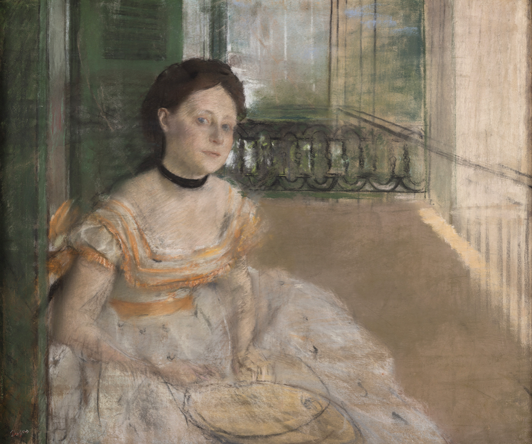 Edgar Degas, "Woman Seated on a Balcony," New Orleans, 1872-3, pastel on paper attached to canvas, 64 x 76 cm, Ordrupgaard, Copenhagen, Denmark