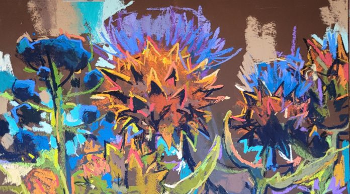 Richard Suckling, "Globe Artichoke," mixed pastels on primed board (Art Spectrum ColourFix Primer), 17 x 20 in - detail