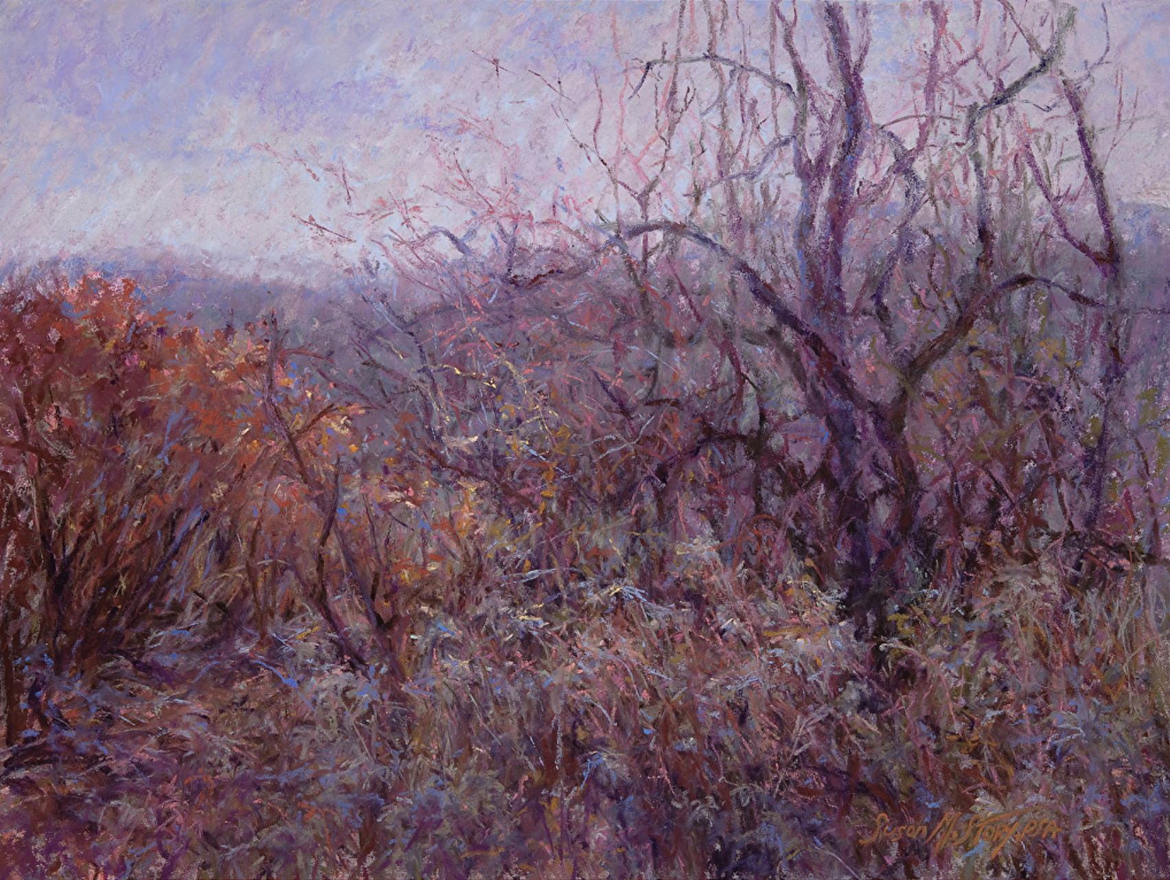 Autumn paintings - Susan M Story, "Tangled," pastel, 12 x 16 in