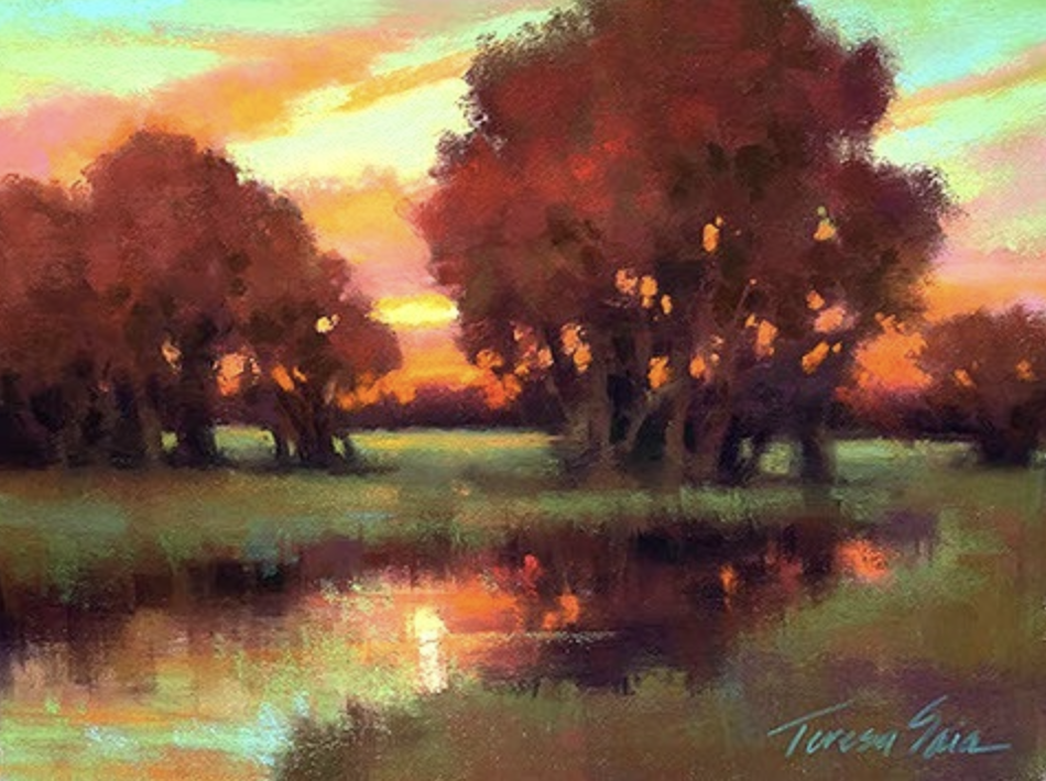 Autumn paintings - Teresa Saia, "Autumn's Last Glow," pastel on archival sanded paper, 16 x 20 in
