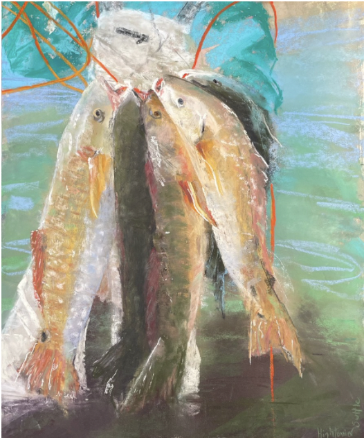 Alison Suttle, "Nico's Catch," pastel, 20 x 16 in. September 2022 People's Choice Award