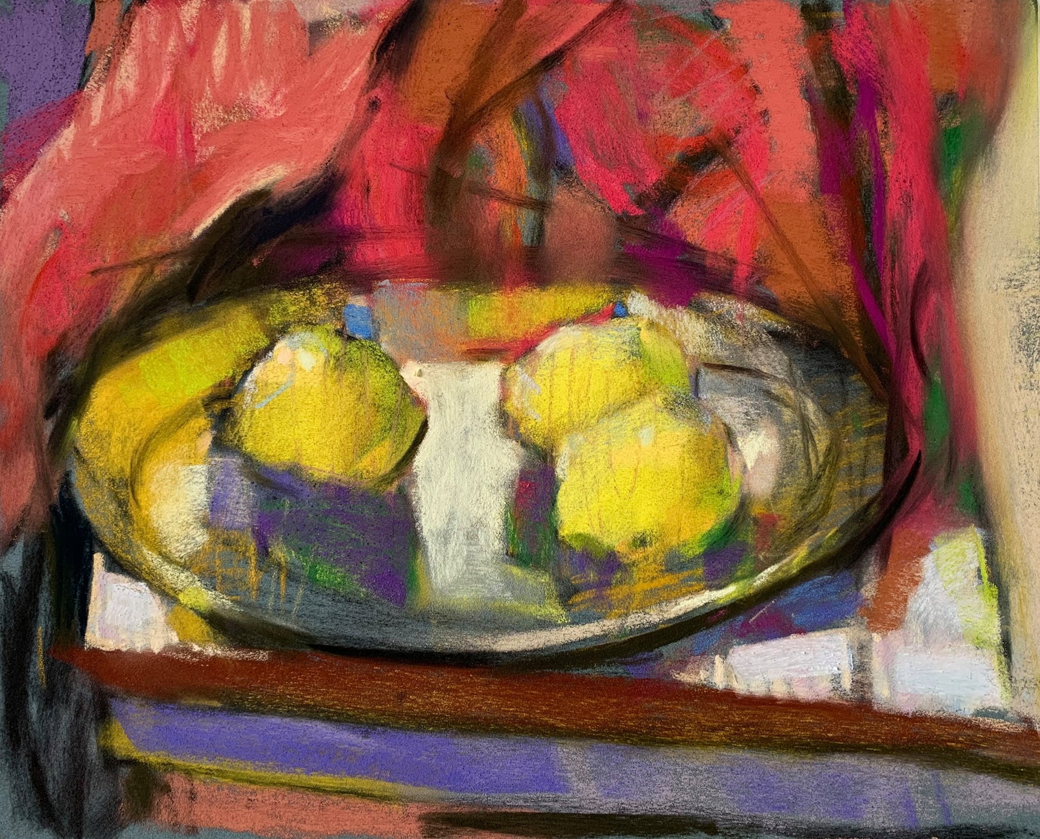 Matisse's influence: Casey Klahn, "Lemons on a Platter," 2021, pastel on paper