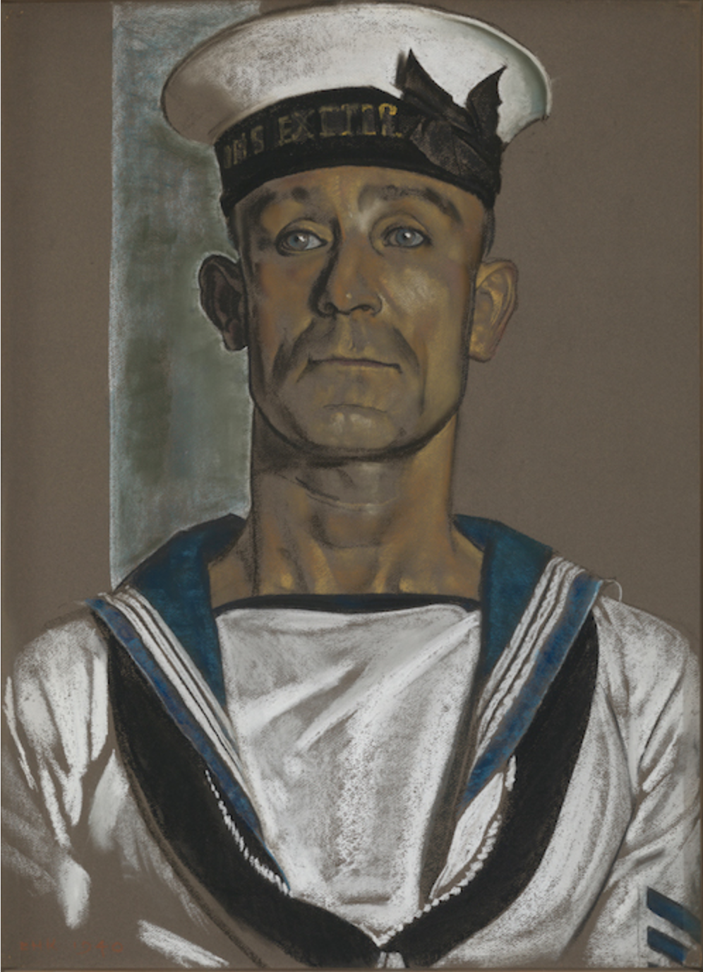 Eric Kennington, ‘Portrait of Stoker A. Martin of HMS Exeter,’ 1940, pastel on paper, 735 x 530 mm (29 x 20 7:8 in), National Martitime Museum, Greenwich, London. Note the large size of this portrait.