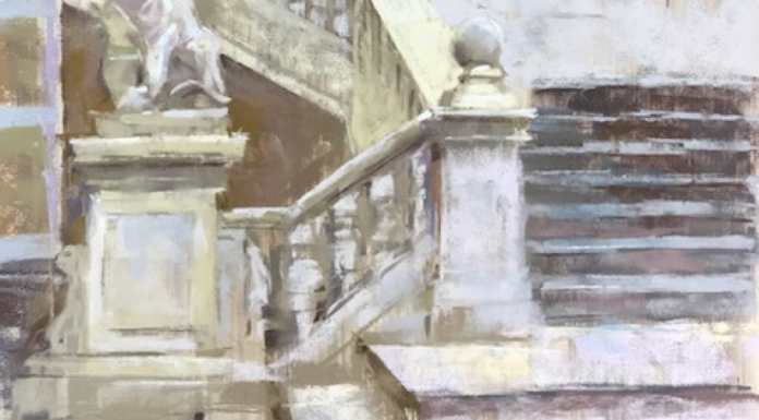 Nancie King Mertz, Steps in Spoleto, pastel, 16 x 12 in