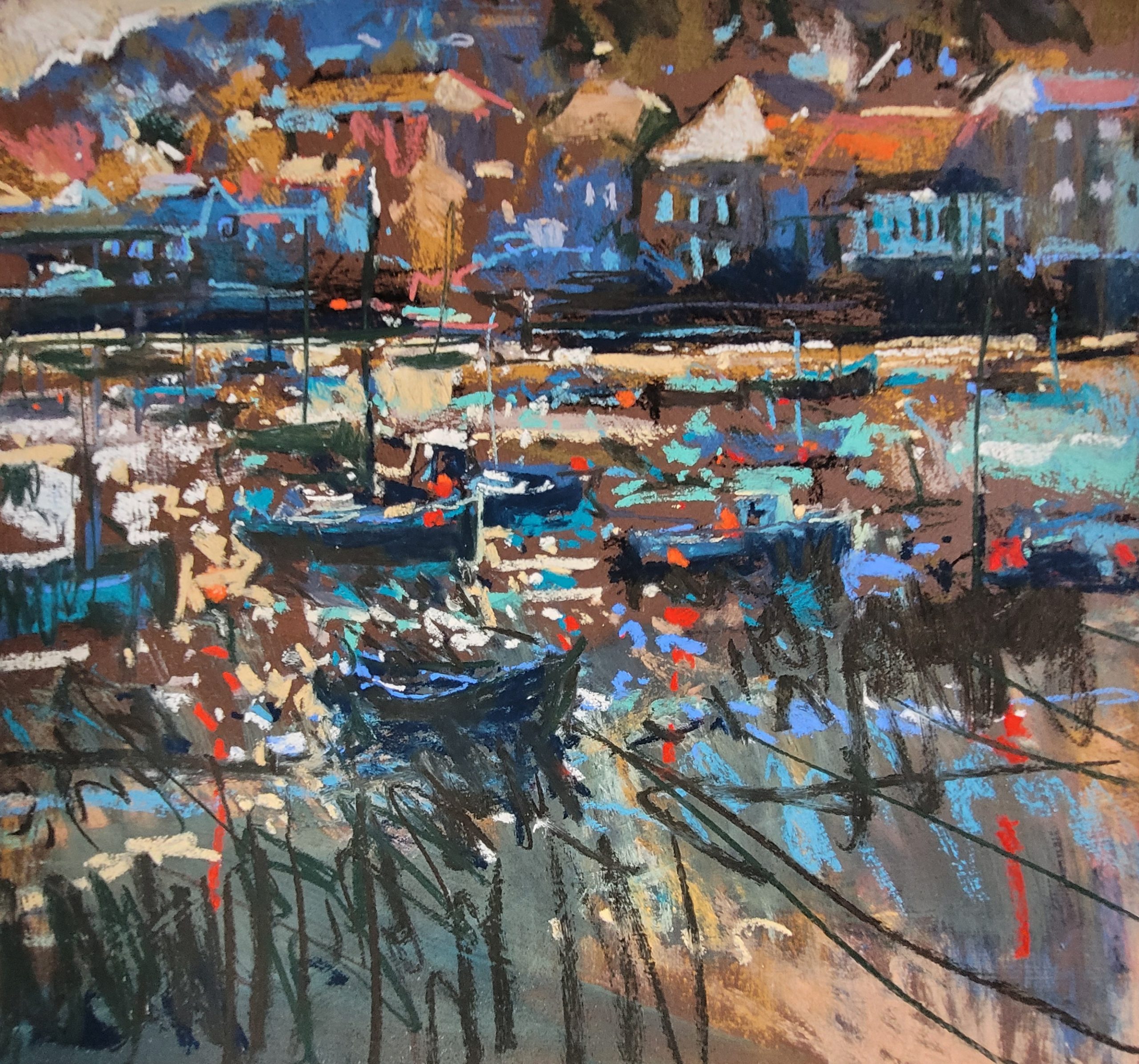 Richard Suckling, "Mousehole Harbour," 2021, pastels on primed board, 23 x 29.5 cm