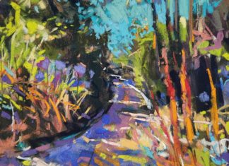 Richard Suckling, Sunlight and Palms, 2022, pastels on Sennelier La Carte Pastel Card, 29 x 29 cm -detail