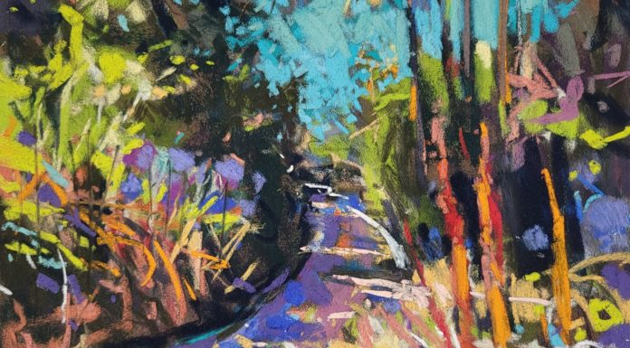 Richard Suckling, Sunlight and Palms, 2022, pastels on Sennelier La Carte Pastel Card, 29 x 29 cm -detail