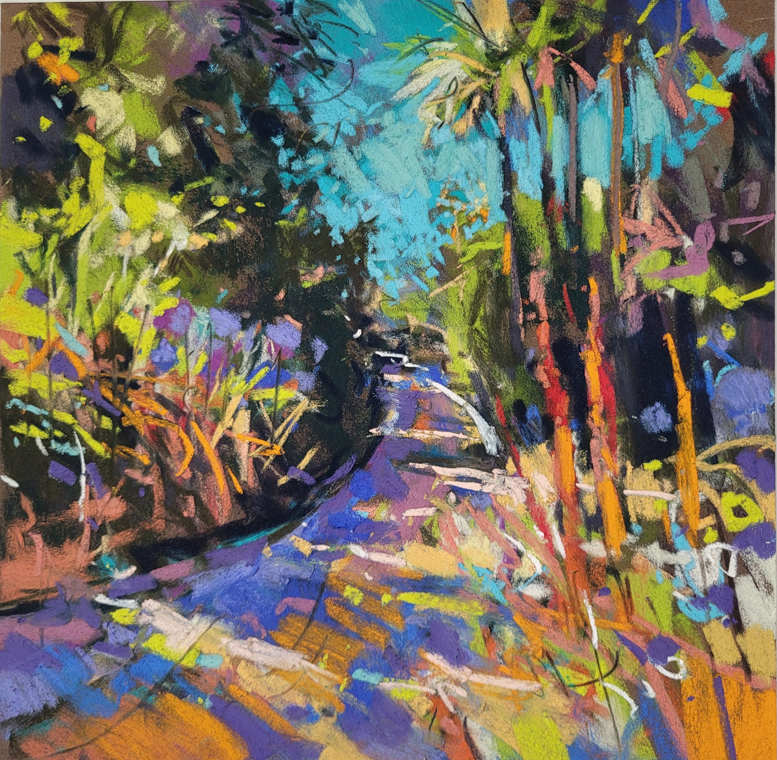 Influence of Pierre Bonnard: Richard Suckling, "Sunlight and Palms," 2022, pastels on Sennelier La Carte Pastel Card, 29 x 29 cm