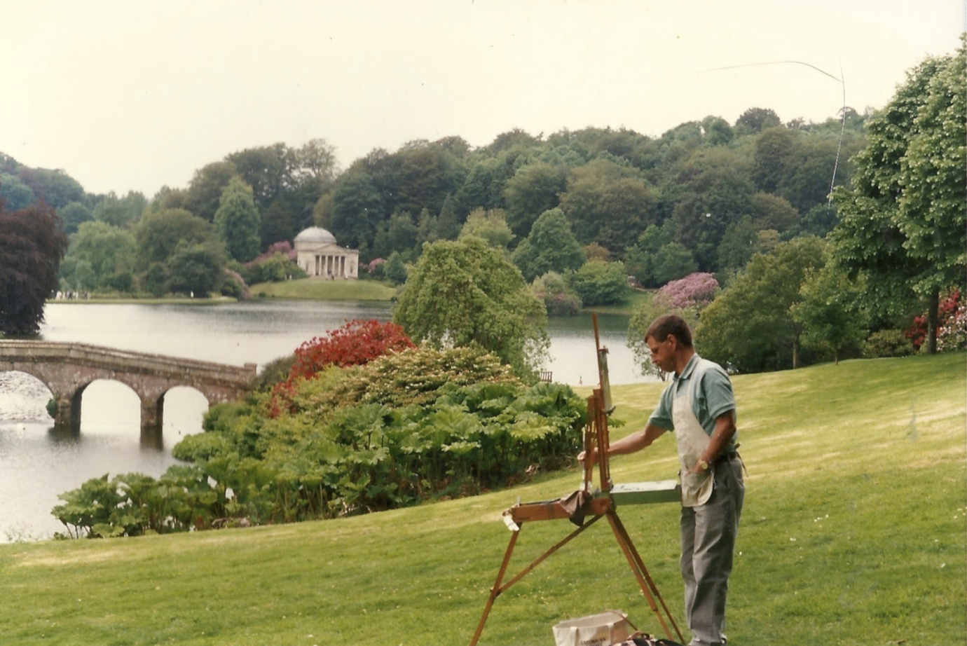 Stephen Doherty painting at Stourhead in Wiltshire, England in the 1990s