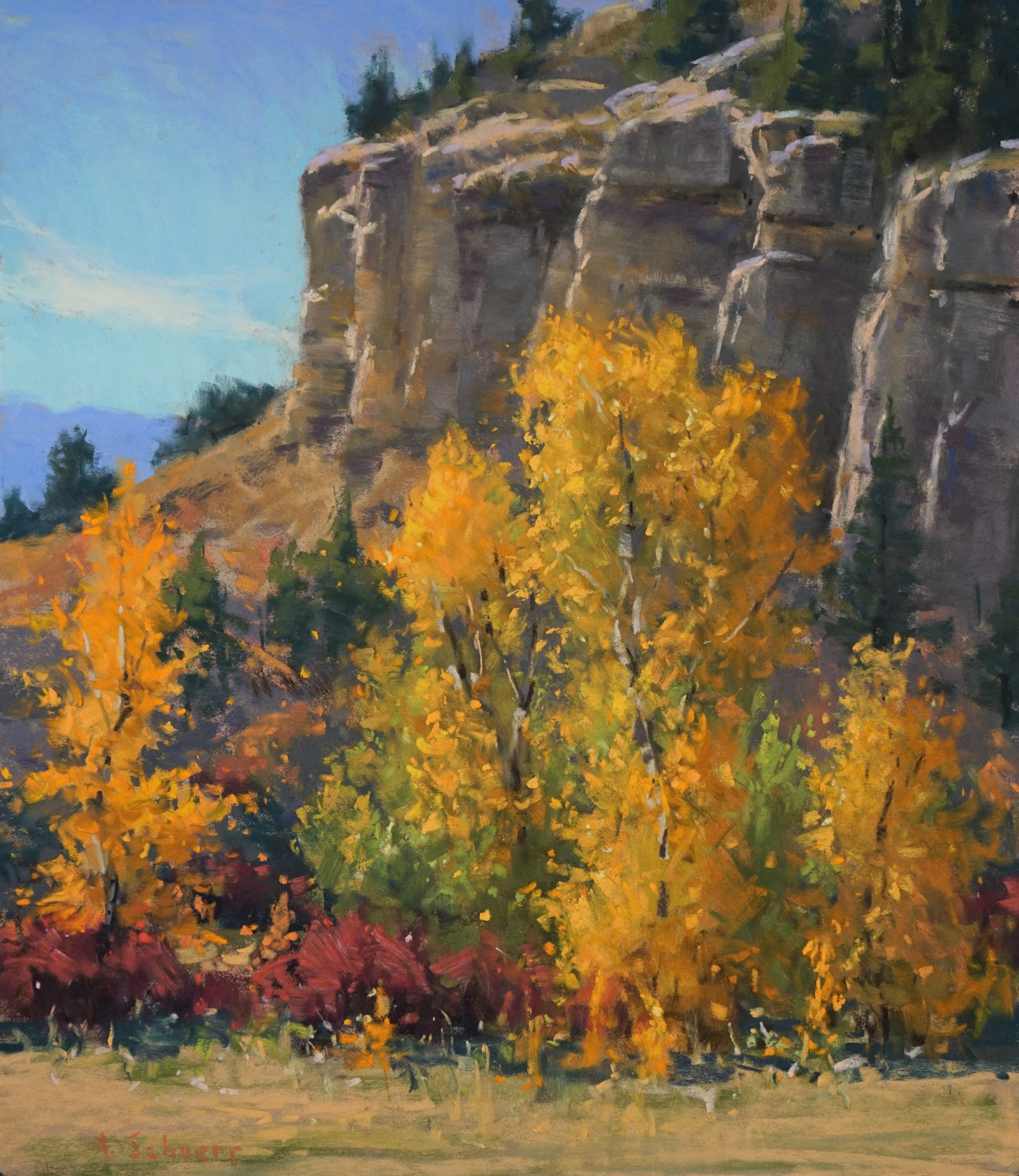 Aaron Schuerr, Cliffside Color, pastel, 14x12 in