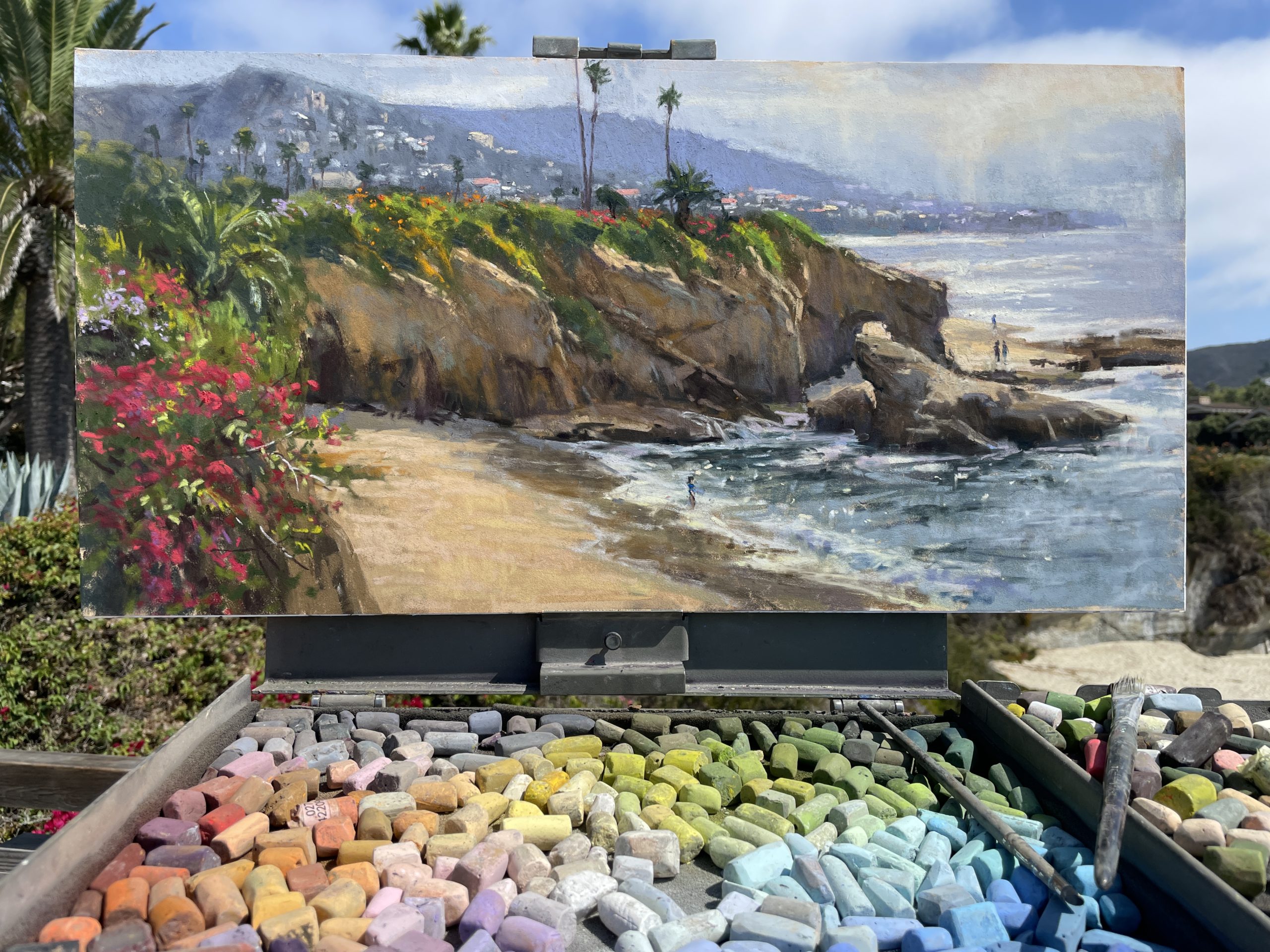 Aaron Schuerr, Keyhole Panorama, pastel, 12 x 24 in. October 2022 Best Plein Air Pastel. With box of pastels