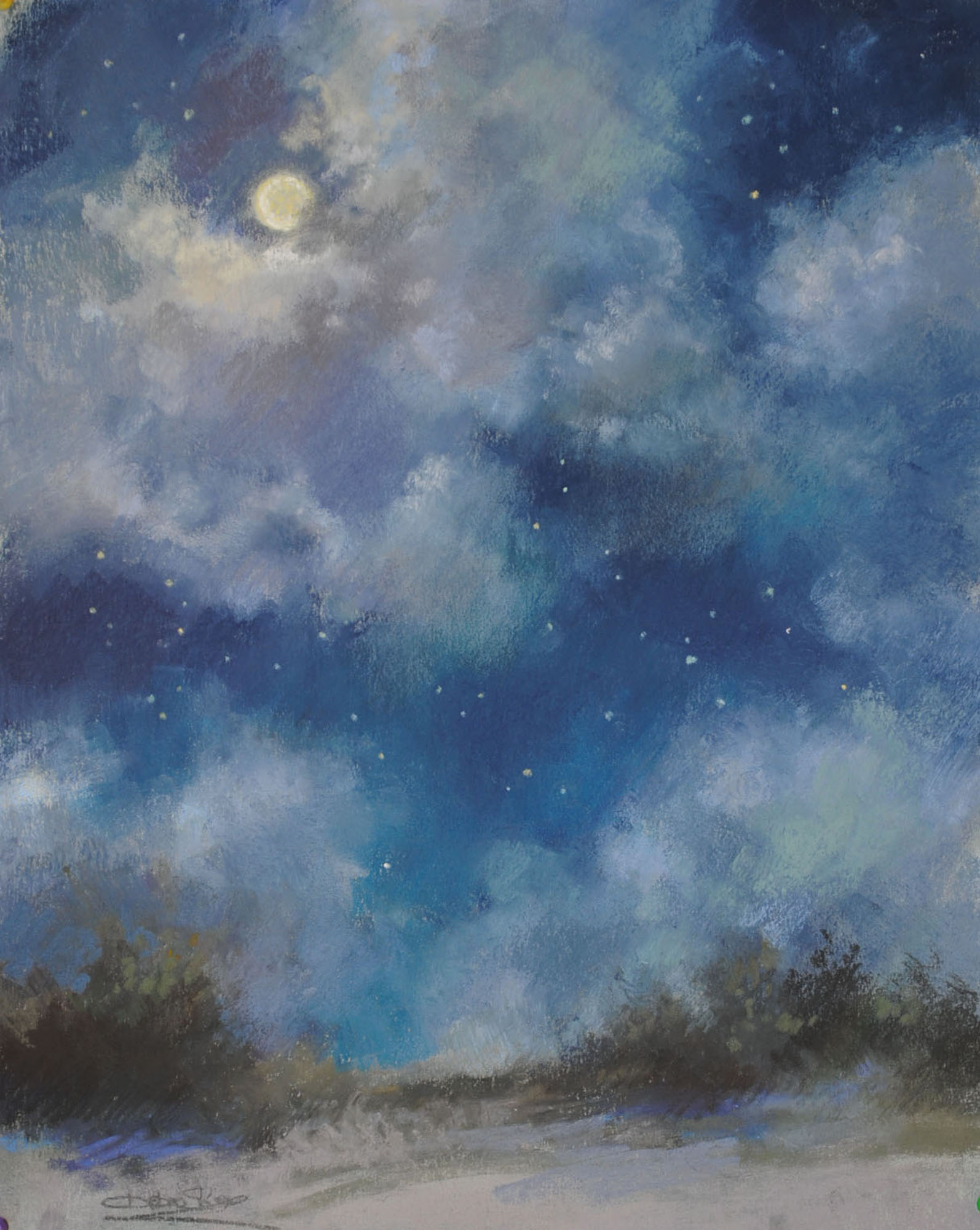 Nocturne -Christine Debrosky, "Clearing and Shining," soft pastel on Canson Mi-Teintes, 20 x 16 in