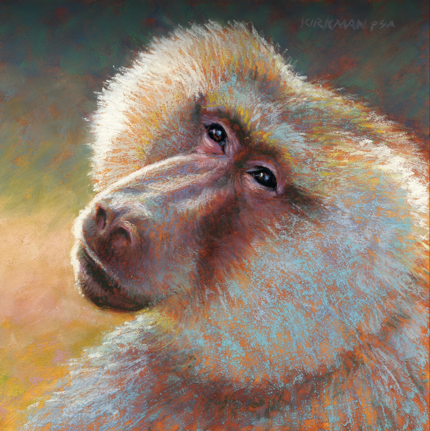 Monkey Day-Rita Kirkman, "B is for Baboon," pastel, 8 x 8 in.