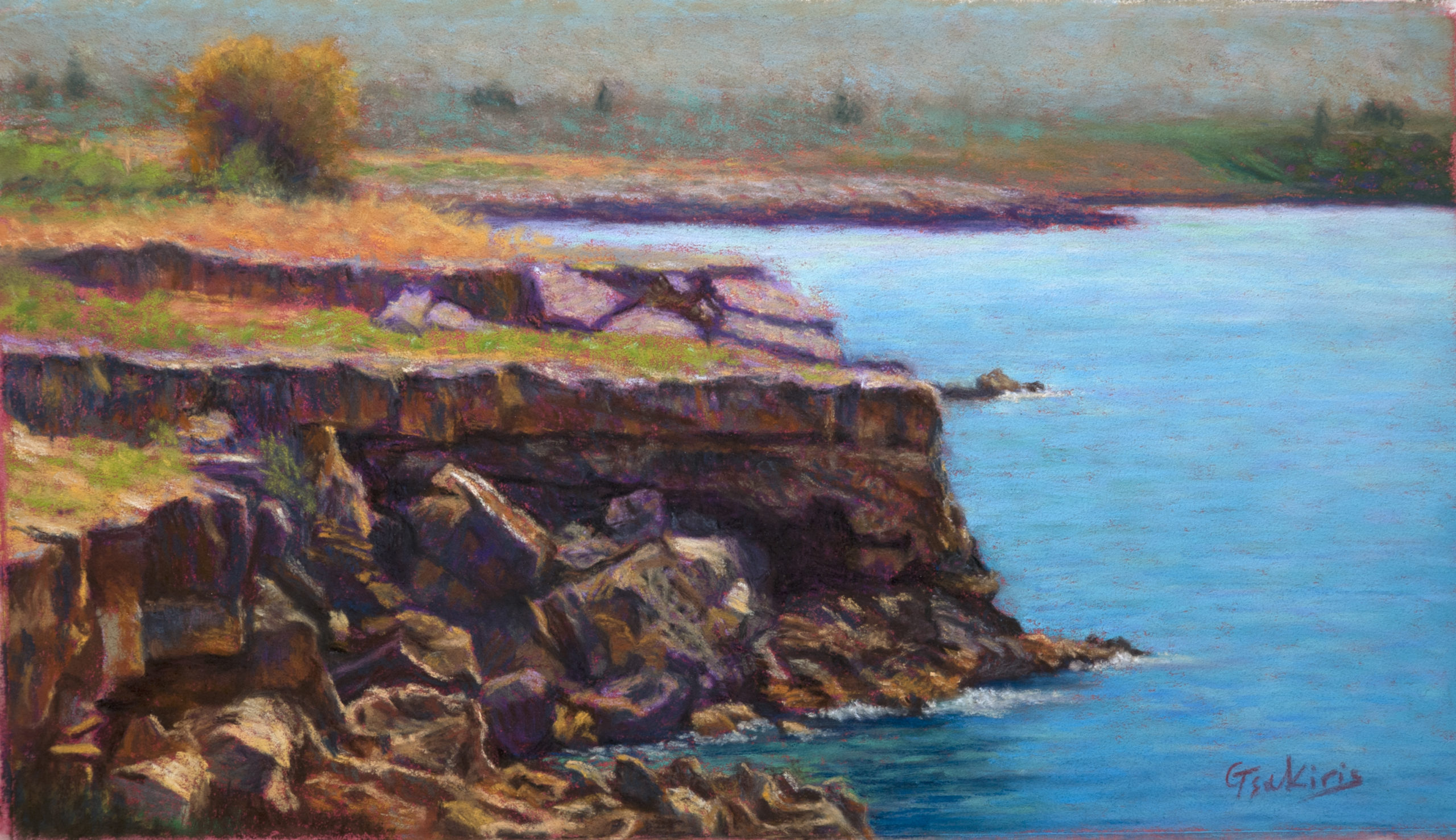 George Tsakiris, "Rugged Coast," pastel, 8 x 13 in.