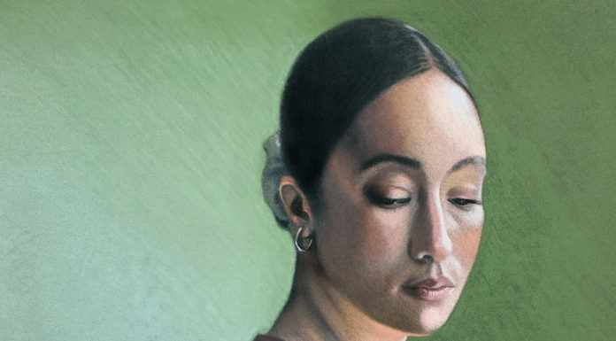 Michele Ashby, "Breath," pastel on anthracite Pastelmat, 12 x 12 in - detail