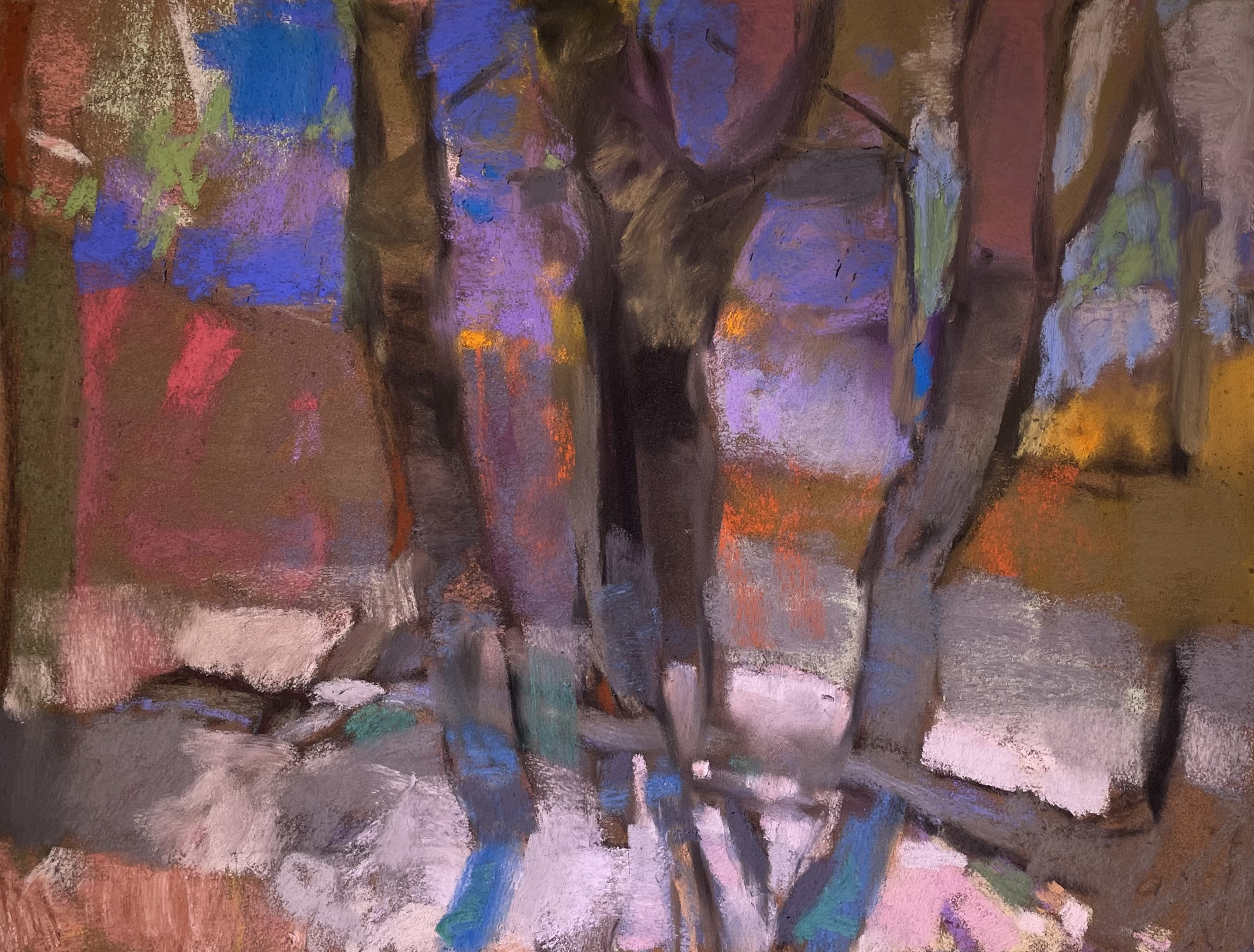 Casey Klahn, "Snow Break," 2022-2023, pastel and vine charcoal on Sennelier La Carte paper, 12 x 15 in