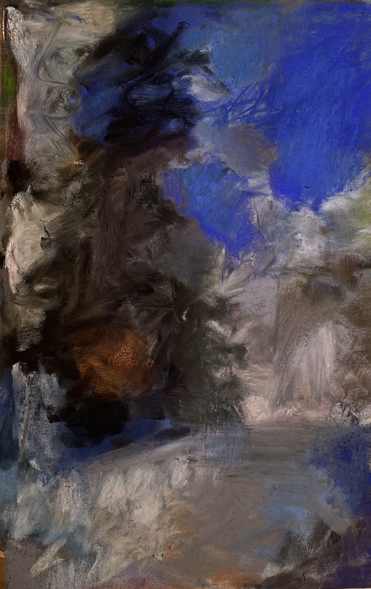 Creative prompt: Casey Klahn, "Studio Early Winter," 2022, pastel, 14 x 8 1/2 in