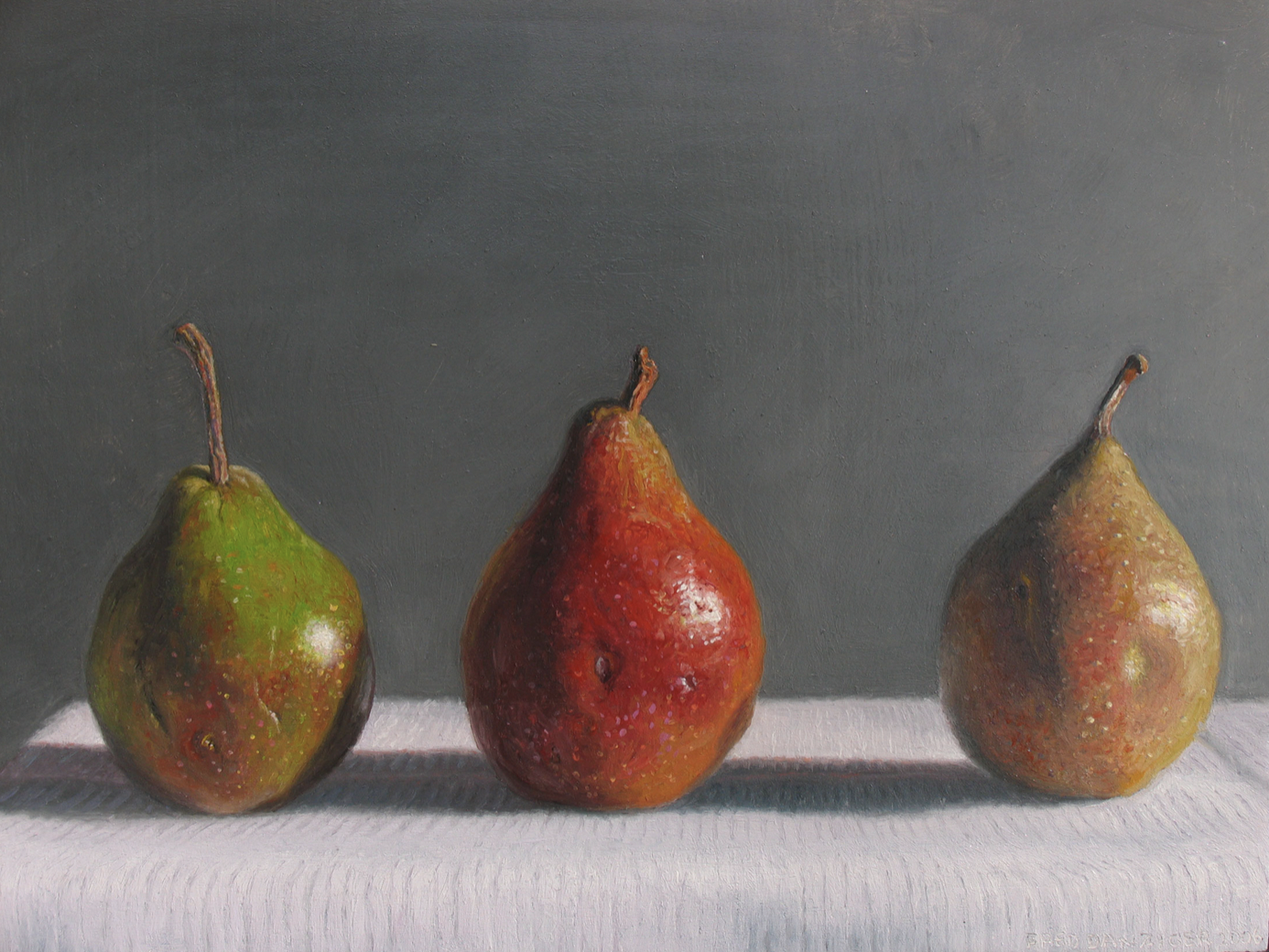 Fred Danzinger, Three Pears, 2008, oil on panel, 9 x 12 in