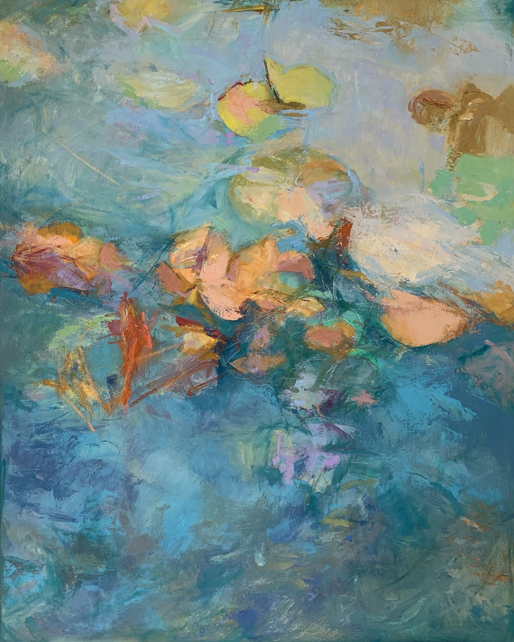 Best Floral -Marcia Holmes, "Rainbow Water Lilies II," oil on canvas, 30 x 24 in. Private Collection