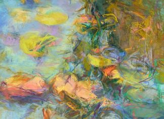 Best Floral - Marcia Holmes, "Rainbow Water Lilies," pastel, 30 x 24 in, October 2022 Best Floral - Detail