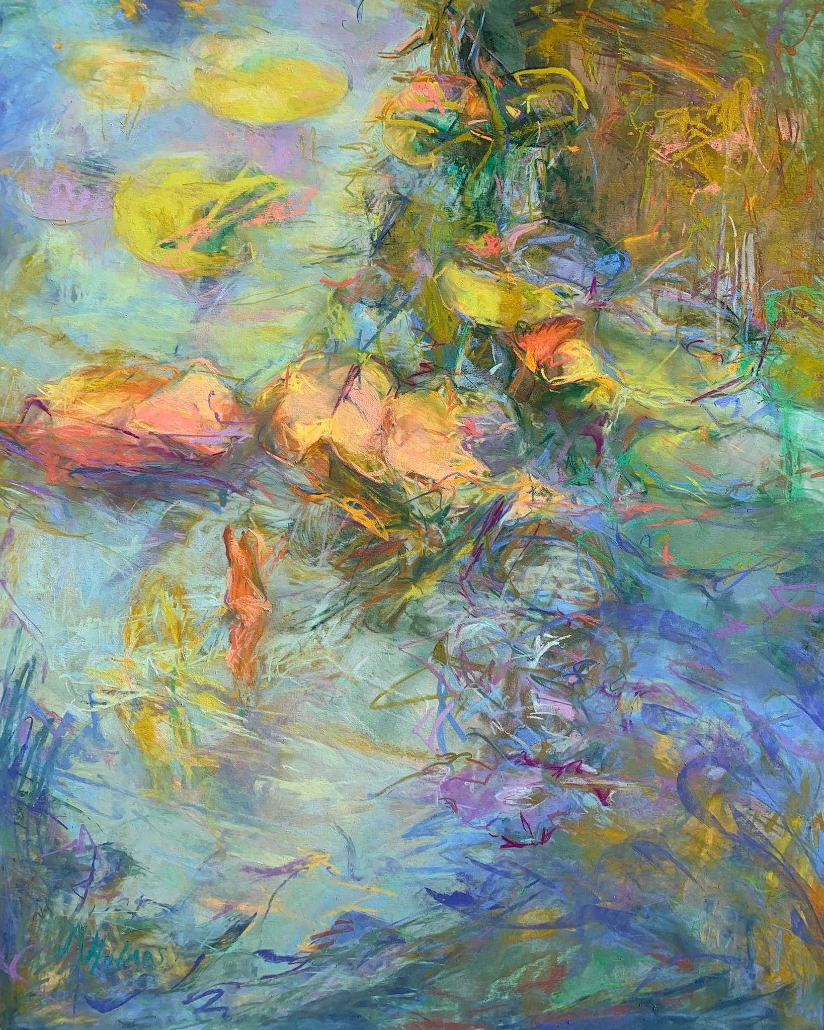 Best Floral -Marcia Holmes, "Rainbow Water Lilies," pastel, 30 x 24 in, October 2022 Best Floral