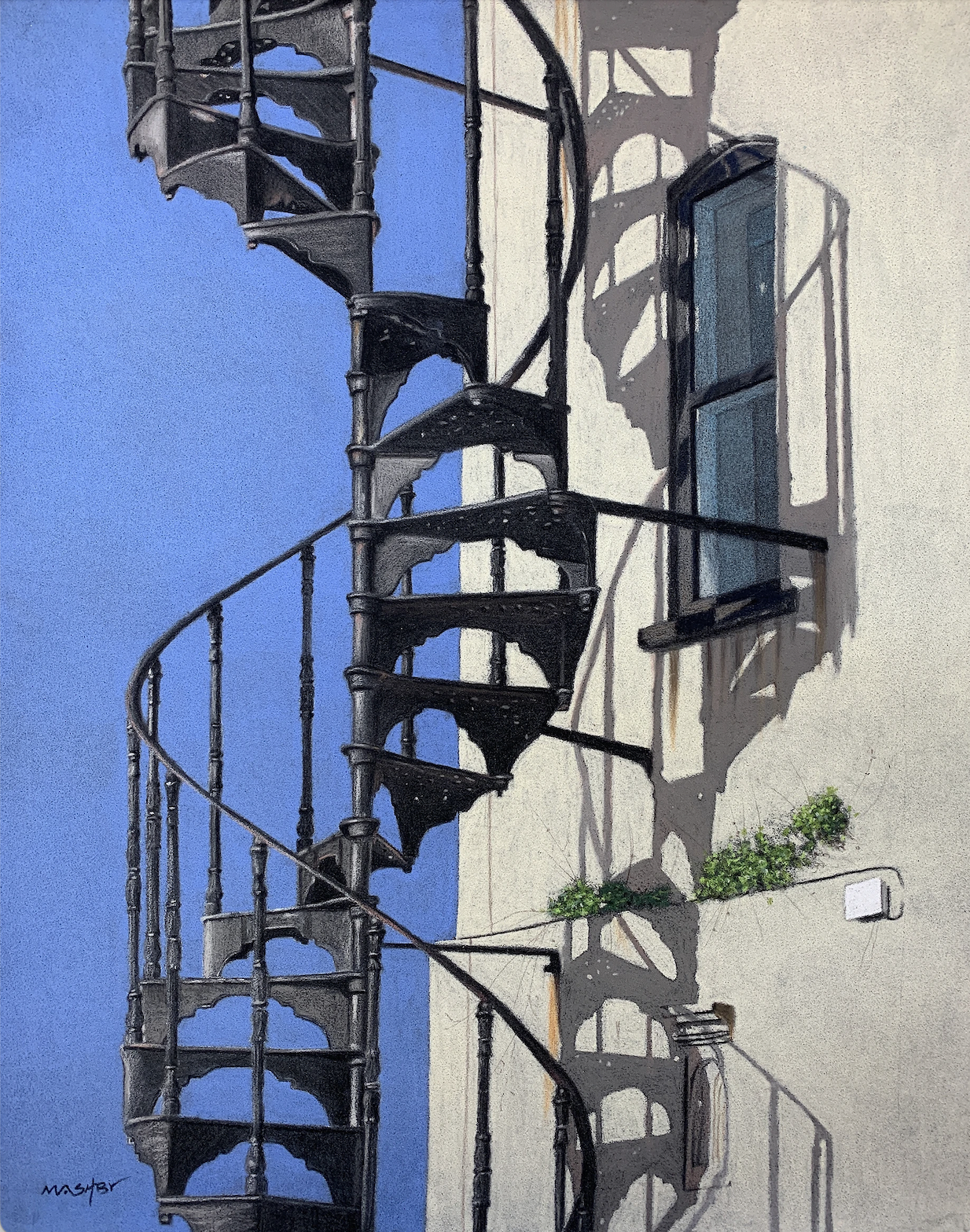 paintings of spiral staircases - Michele Ashby, "Suffolk Shadows," pastel, 32 x 25 cm