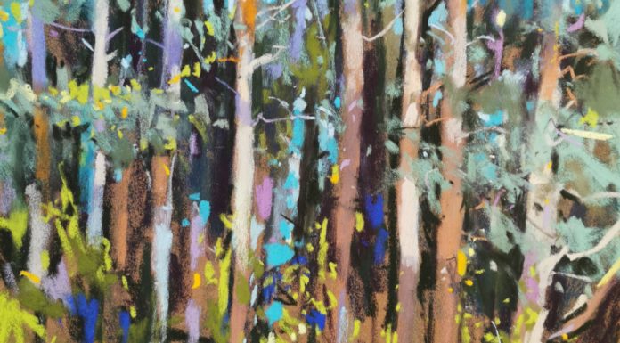 Painting Trees: Richard Suckling, "Cornish Trees," pastels on Sennelier La Carte Pastel Card, 39 x 33cm - detail