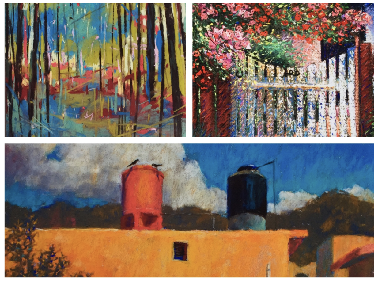 Three cropped samples of Gail Sibley's pastel work over the years