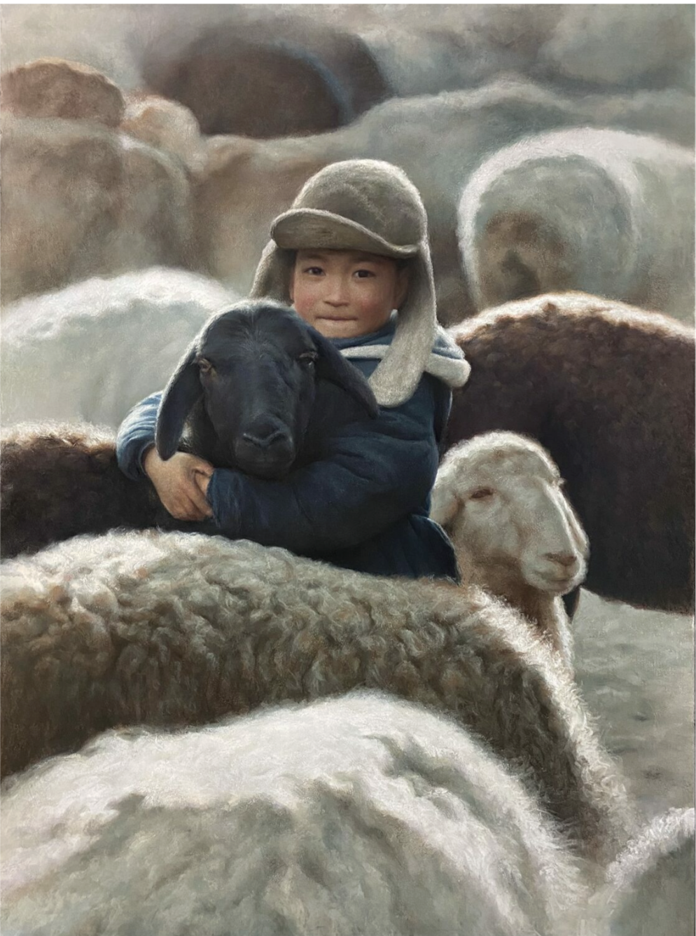 Warmth in Winter: Chen Kay, "Shepherd Boy," pastel, 80 x 60 in. Best of Show. - Warmth in Winter