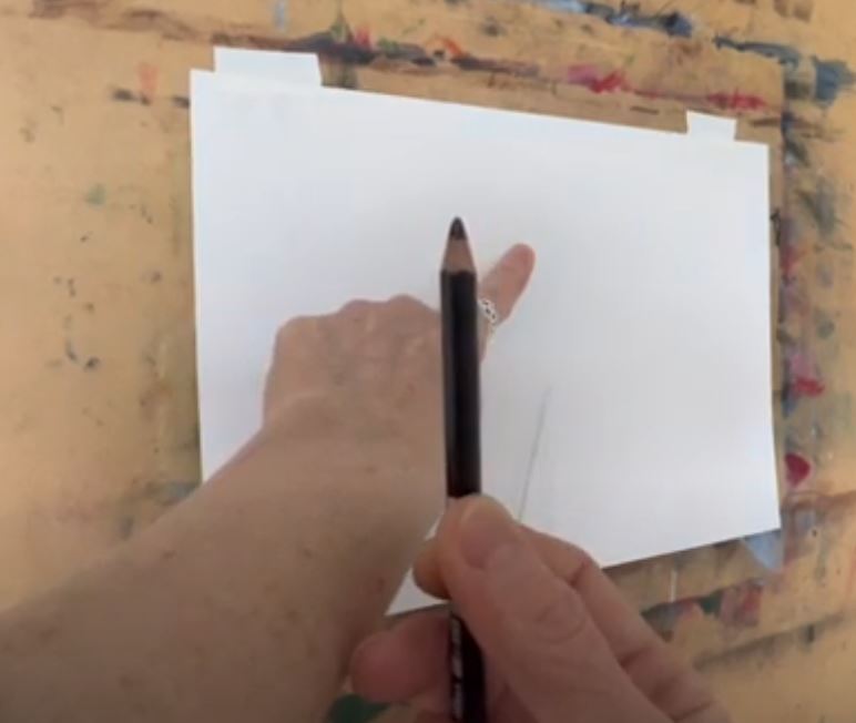 Here we see Gail Sibley demonstrating how to use your pencil to measure lines for your drawing.
